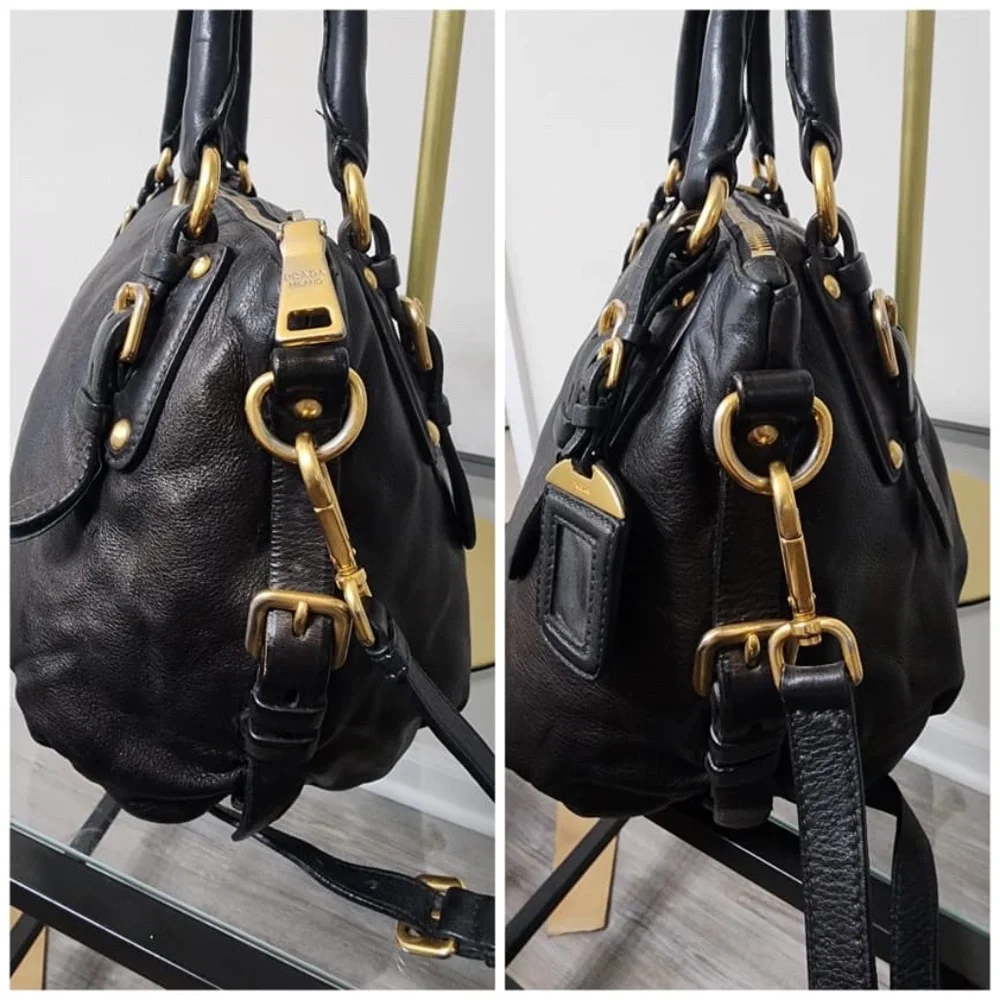 Authentic Prada Soft Calfskin Leather Satchel Bag iridescent